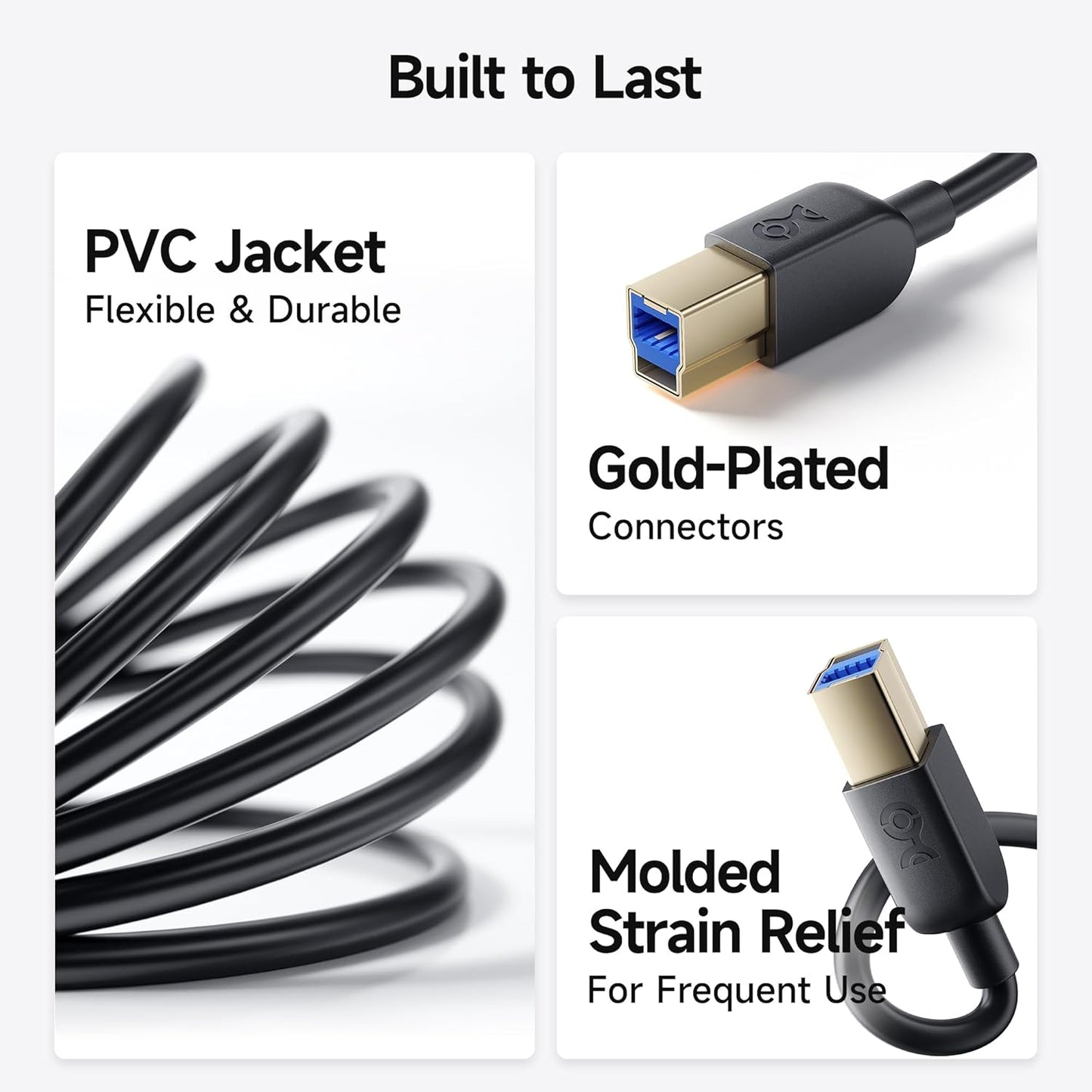 Cable Matters USB C to USB B 3.0 Cable - 6.6 ft, Black