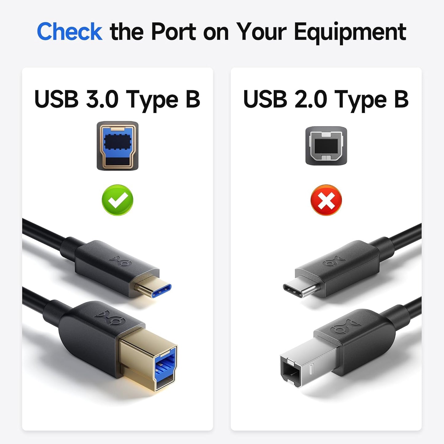 Cable Matters USB C to USB B 3.0 Cable - 6.6 ft, Black