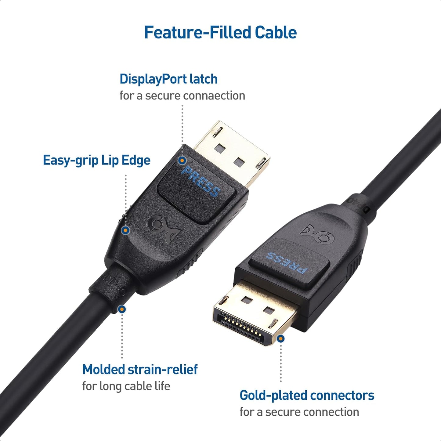 CM VESA Certified DisplayPort 2.1 Cable, 2m/6.6ft, DP40 rated