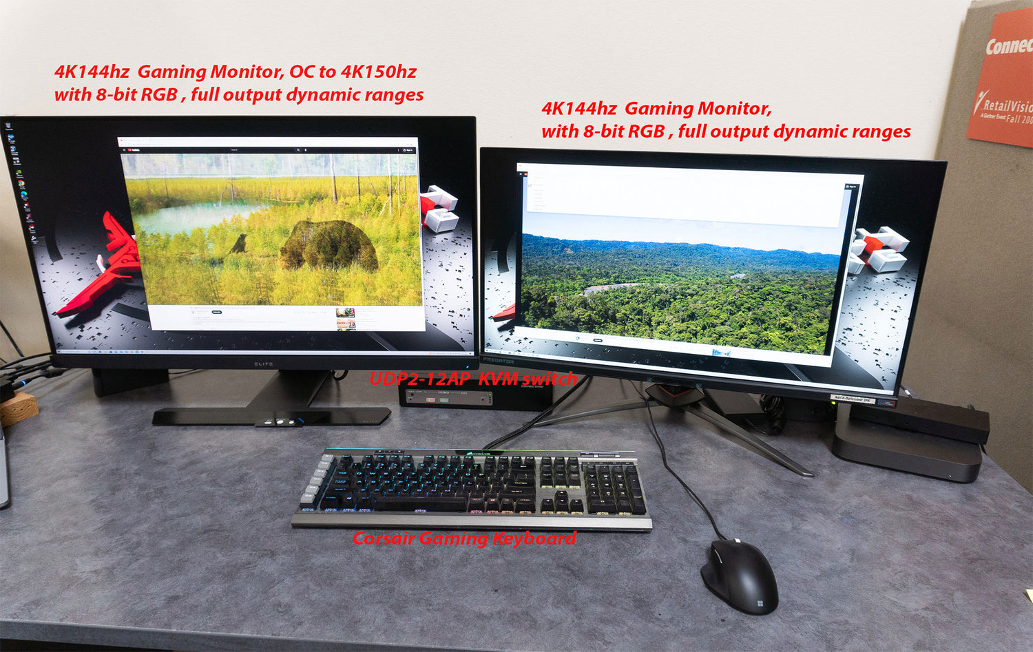 DP 1.4 KVM switch sharing two 4K144hz Monitors with 8bit/RGB full range