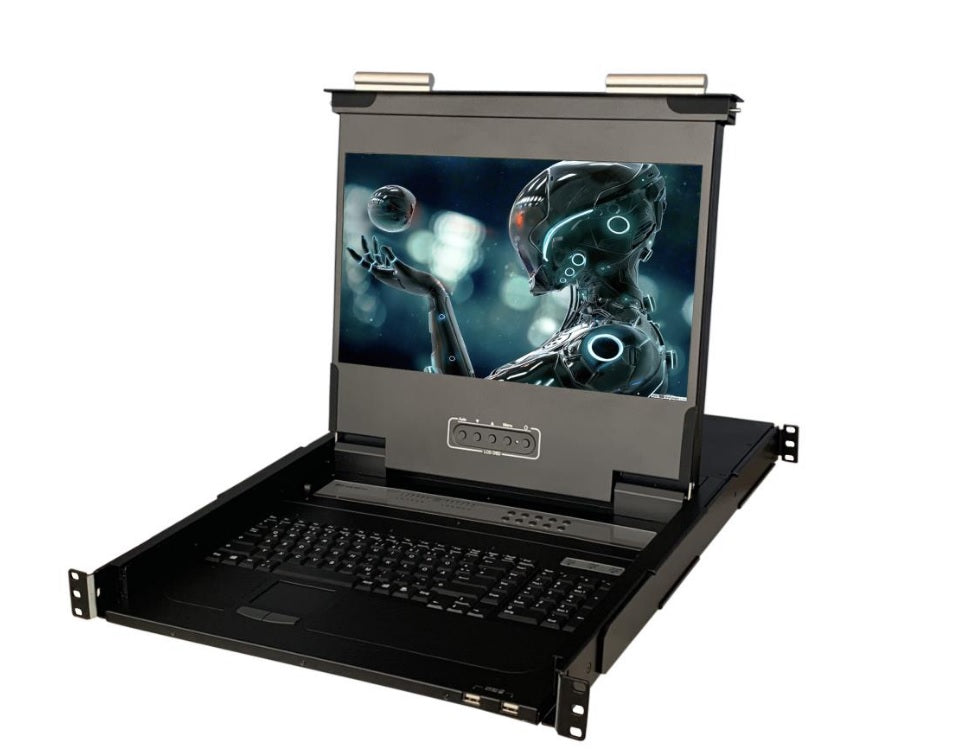 1U 17.3 inch Rackmount Rugged LCD Console Drawer w/ Integrated DVI-D KVM Switch - 12 Port