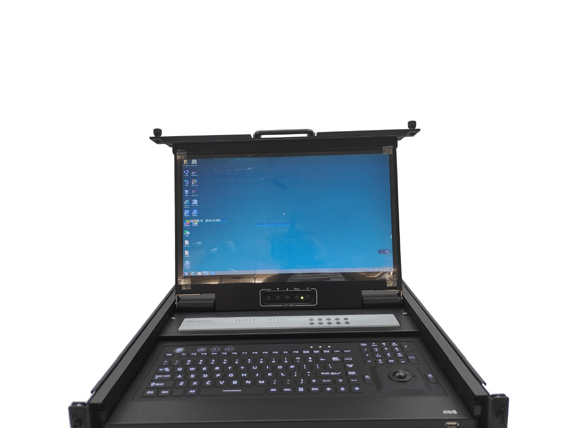 1U 17.3 inch Rackmount Rugged LCD Console Drawer w/ Integrated DVI-D KVM Switch - 12 Port