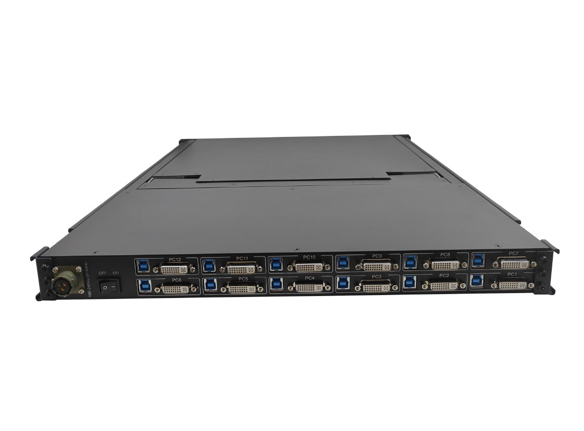1U 17.3 inch Rackmount Rugged LCD Console Drawer w/ Integrated DVI-D KVM Switch - 12 Port