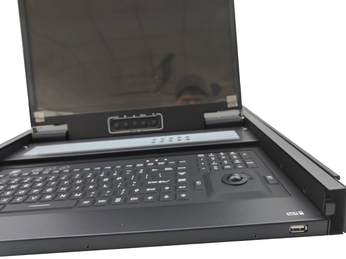 1U 17.3 inch Rackmount Rugged LCD Console Drawer w/ Integrated DVI-D KVM Switch - 12 Port