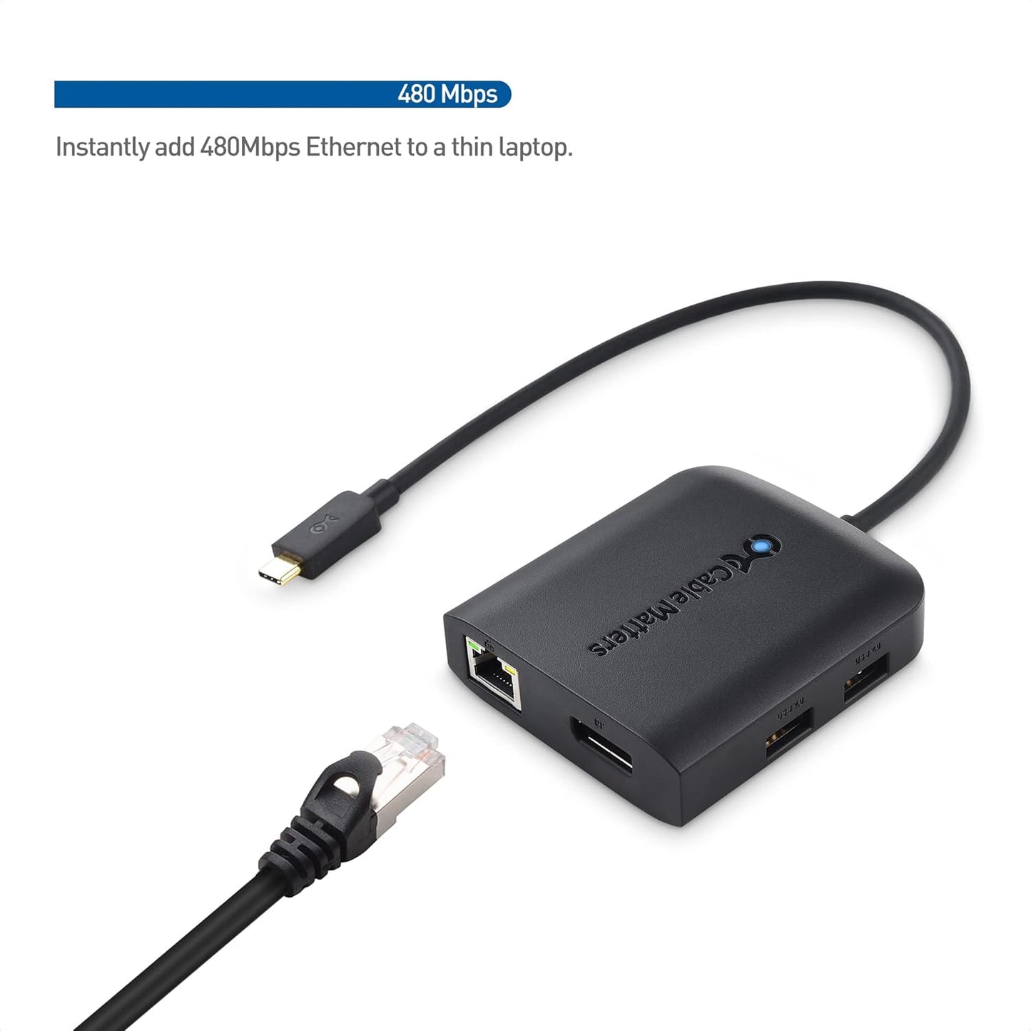 Cable Matters USB-C Multiport Adapter with 8K DisplayPort, 2x USB 2.0, 480 Mbps Ethernet, and Power Delivery