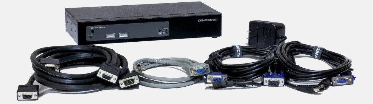 UVV-12+ KVM Switch - 2-port USB Dual VGA KVM Switch w/ DDM For 2 Monitors and 2 Computers