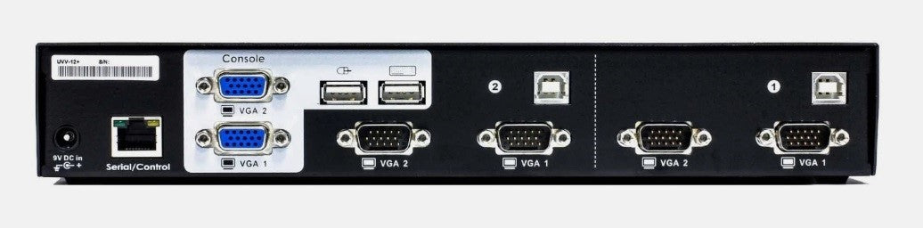 UVV-12+ KVM Switch - 2-port USB Dual VGA KVM Switch w/ DDM For 2 Monitors and 2 Computers