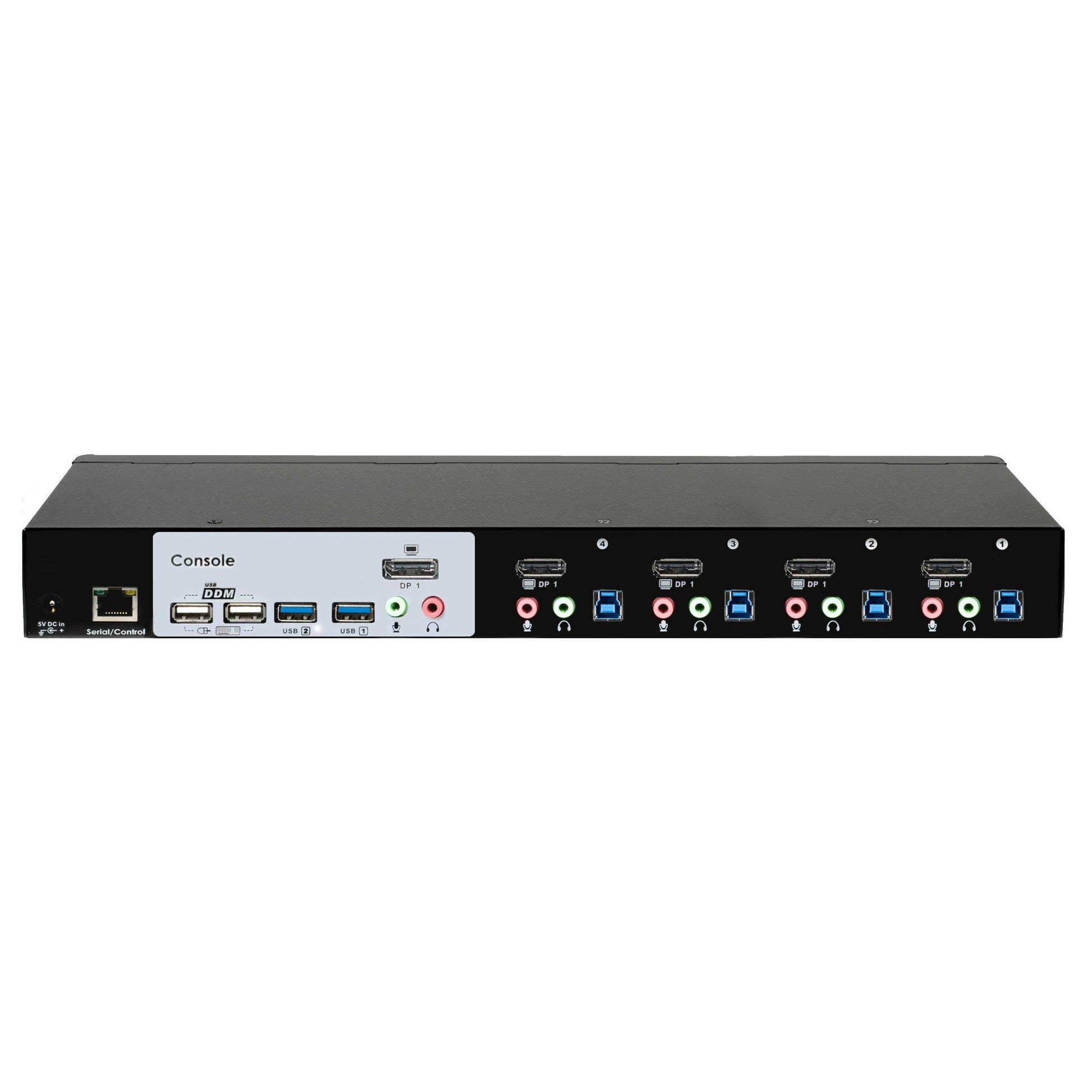 ConnectPRO UDP-14AP DisplayPort 1.4 KVM switch for 4 computers and 1 monitor, rear view